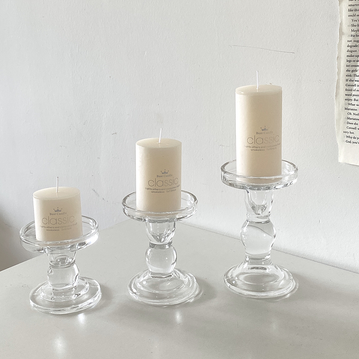 8ins简约透明玻璃烛台蜡烛北欧式现代浪漫创意罗马柱烛台家居摆件-图0