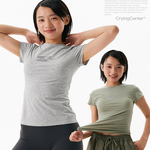 CryingCenter凉感系列圆领小logo健身短袖上衣正肩速干蓝鲸莫代尔 - 图1
