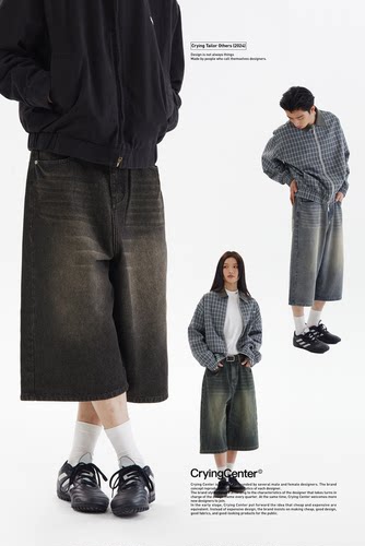 CryingCenter 中性复古直筒七分牛仔裤中裤 水洗多色 哭喊中心 - 图1