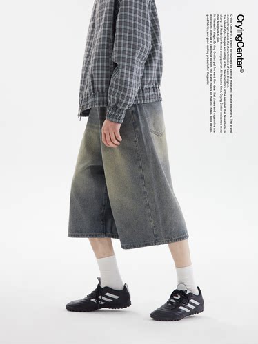 CryingCenter 中性复古直筒七分牛仔裤中裤 水洗多色 哭喊中心 - 图0