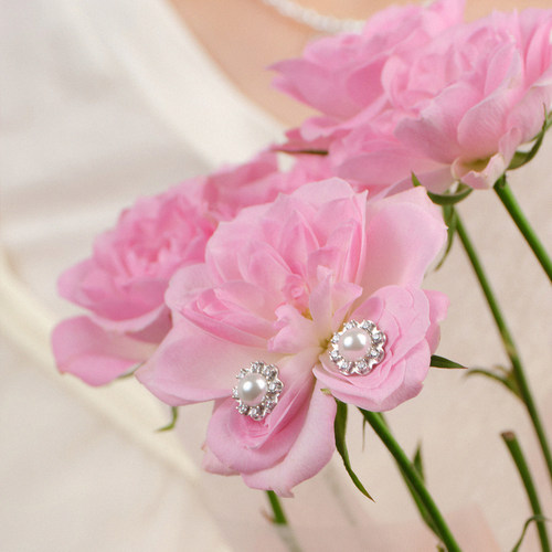 LLab s925银法式精致满钻花朵珍珠耳钉复古少女百搭耳环 - 图3