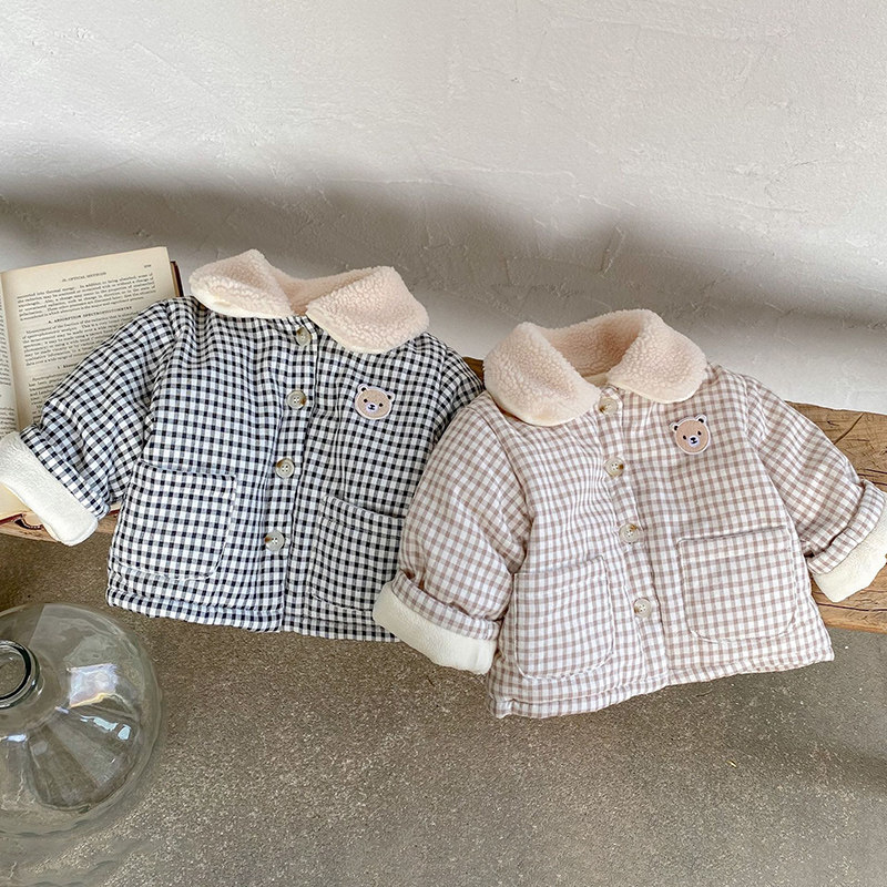 婴儿棉袄加绒格子上衣保暖婴幼儿棉衣韩版小熊过冬夹棉宝宝外套冬,淘宝优惠券,粉丝福利购,淘宝优惠卷