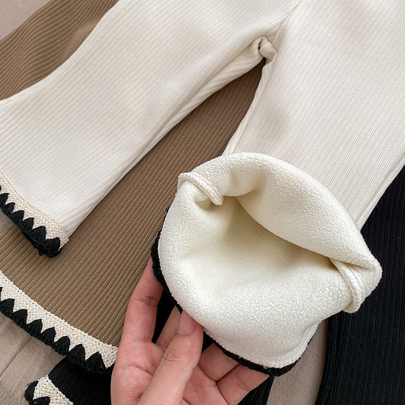 婴儿裤子秋冬一体绒加厚坑条纯棉宝宝长裤保暖纯色女童喇叭裤洋气,淘宝优惠券,粉丝福利购,淘宝优惠卷