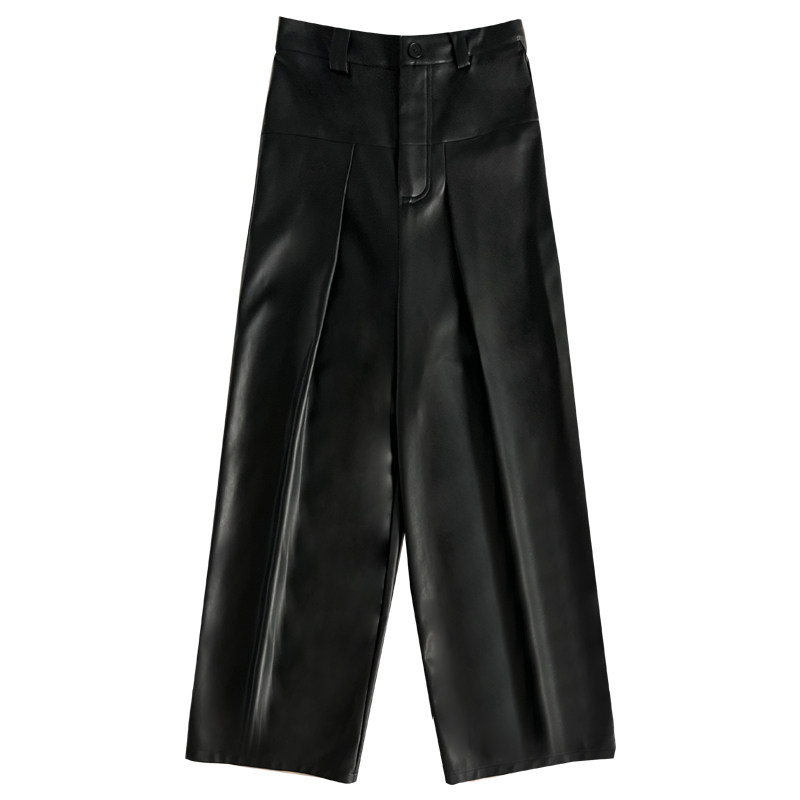 CIZZLEMORE pu皮裤女秋冬高腰显瘦小众烟管裤黑色拼接休闲阔腿裤,淘宝优惠券,粉丝福利购,淘宝优惠卷