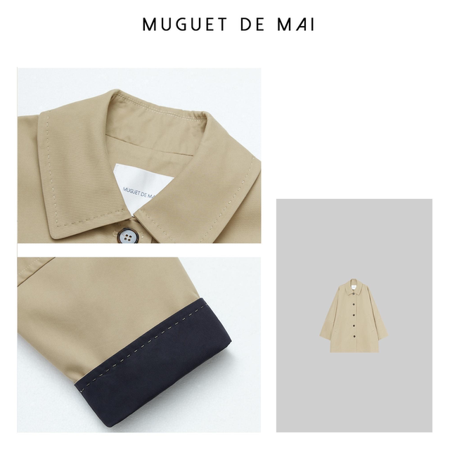 Super Heavy Industry Needle Twill Contrast Color Cuffs Windbreaker Women's Spring