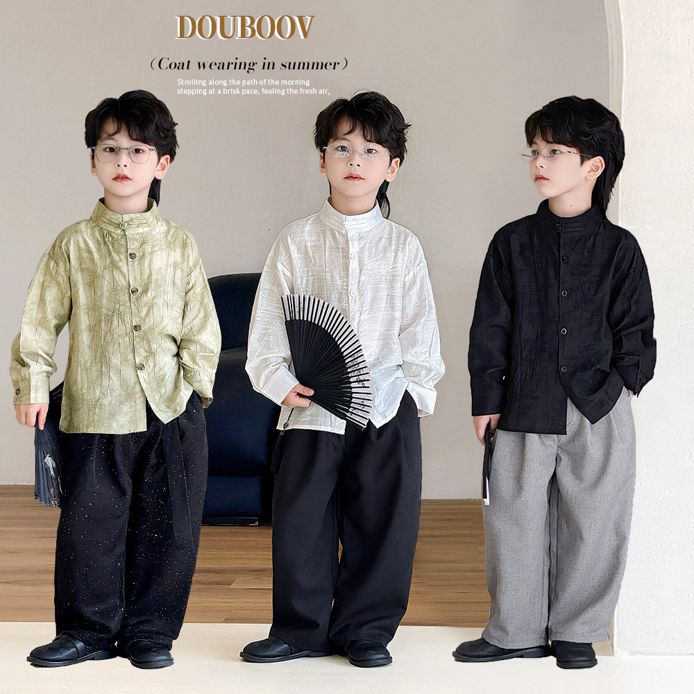 男童新中式长袖衬衫2025秋季儿童国风盘扣上衣宝宝国风演出服衬衣 - 图0