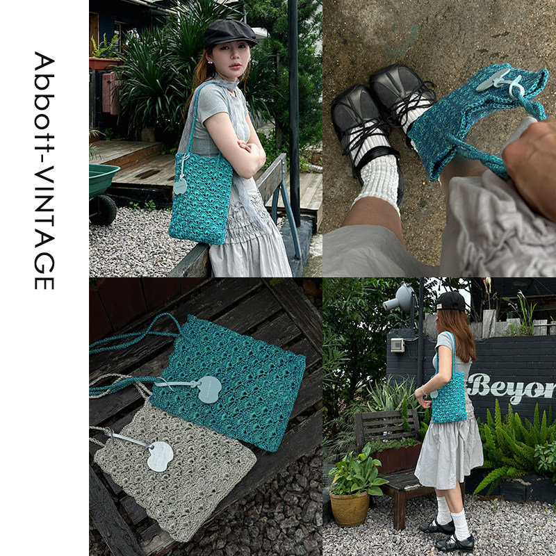AbbottVINTAGE【贝壳包】小众手工钩织多巴胺编织包手提单肩女包,淘宝优惠券,粉丝福利购,淘宝优惠卷