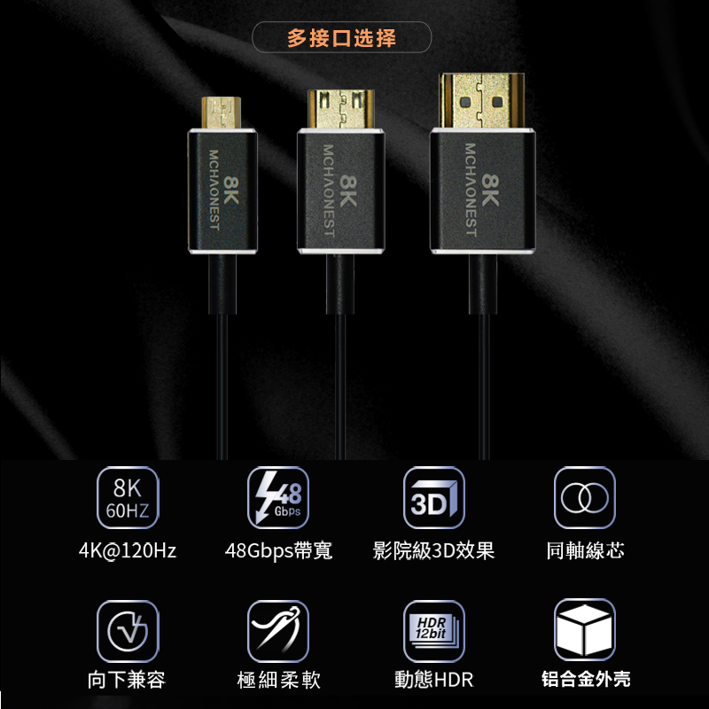 名巢2.1版8K极细柔软mini hdmi线超细4K大转小micro监视器NINJA V-图0