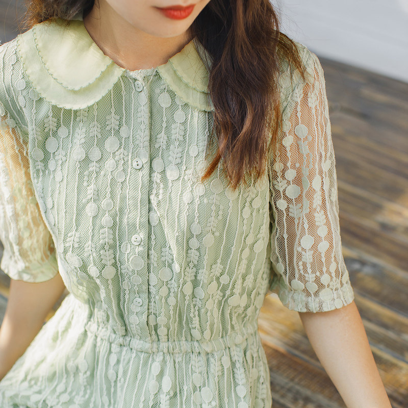 茵曼白色仙气质长款蕾丝网纱连衣裙 茵曼翰飞连衣裙