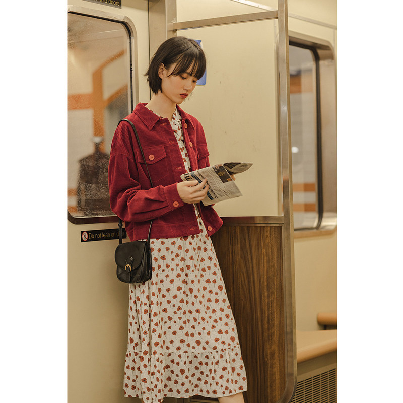 茵曼旗舰店灯芯绒2020秋季短外套 茵曼筱茵短外套