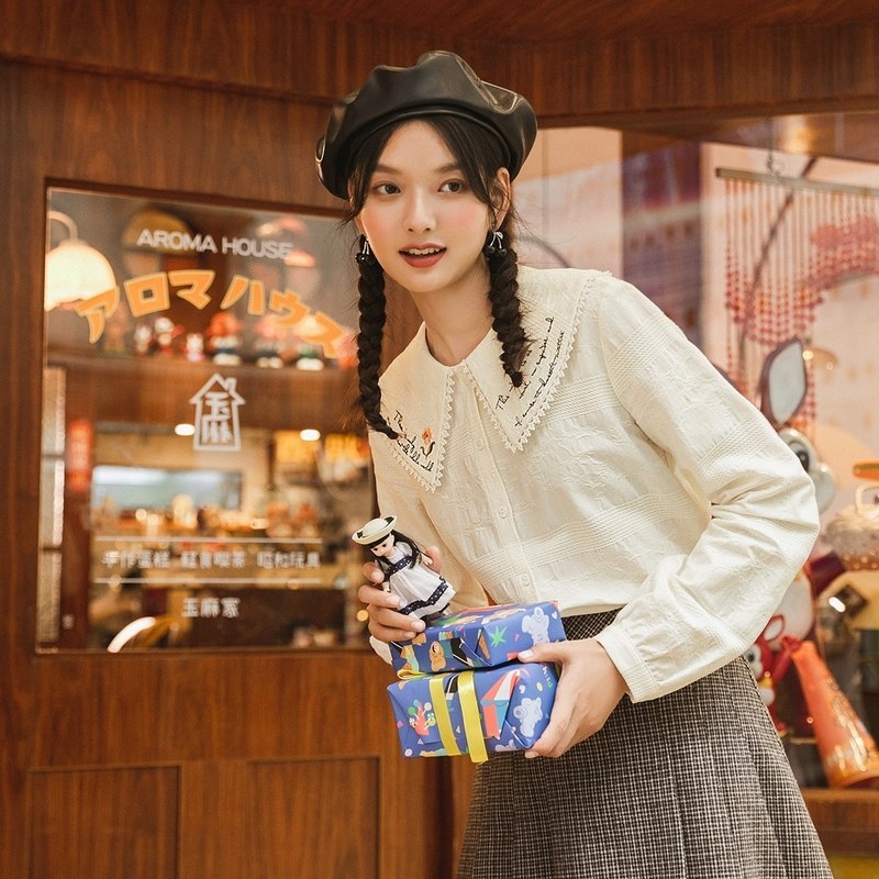 茵曼2020春秋新款百搭长袖白色衬衫 茵曼田田极客衬衫