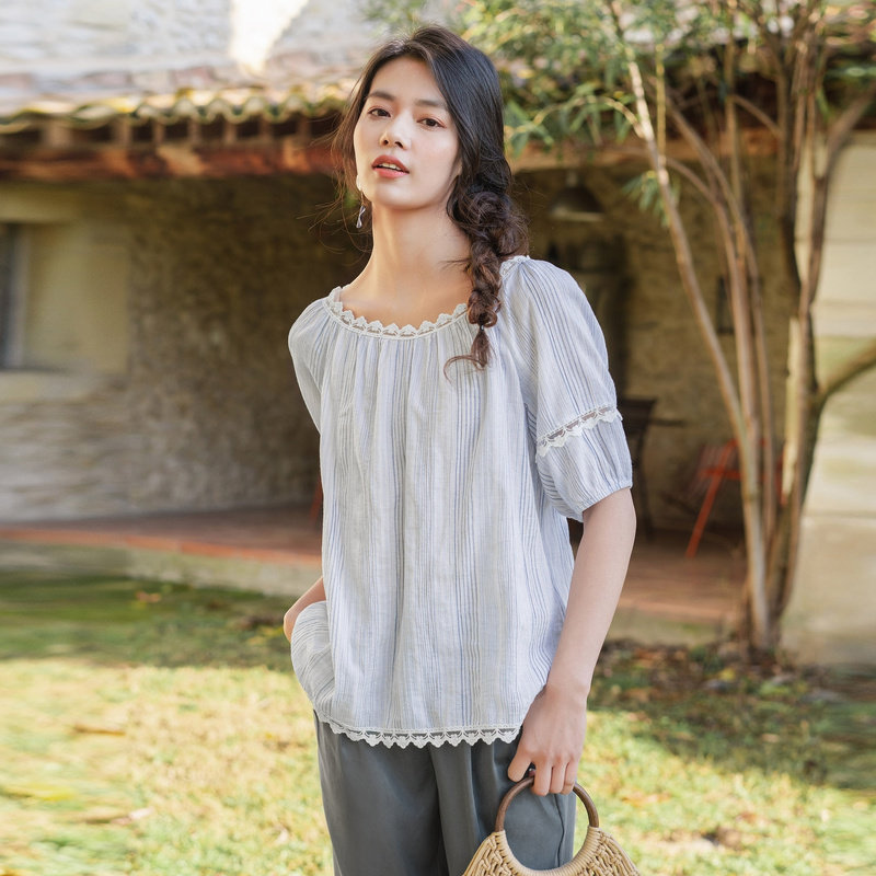 茵曼特价清仓五分袖圆领女2020衬衫 茵曼田田极客衬衫