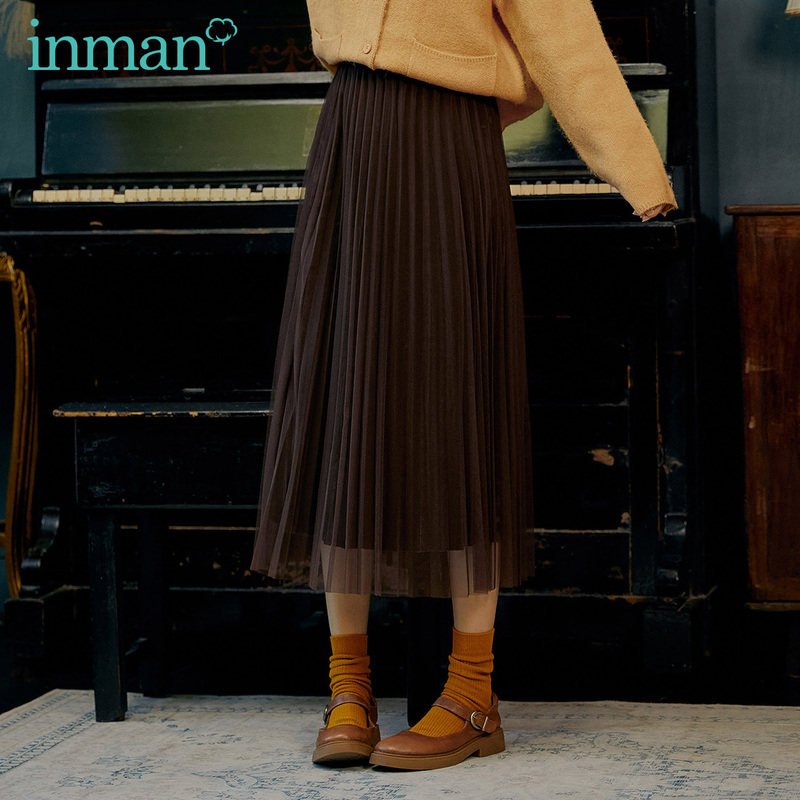 茵曼2020秋冬新款高腰百褶半身裙 茵曼筱茵半身裙