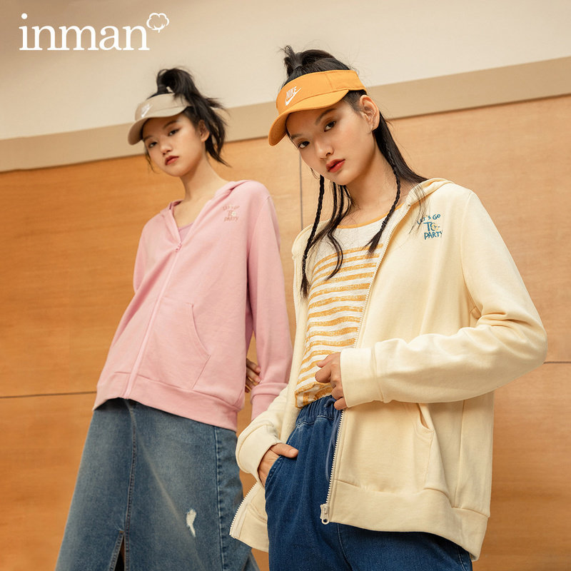 茵曼2020年新款连帽休闲运动小开衫 茵曼翰飞短外套