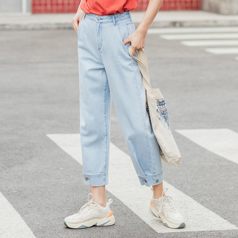 茵曼旗舰店2020夏季高腰宽松牛仔裤 茵曼翰飞牛仔裤