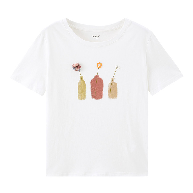 茵曼旗舰店短袖纯棉2020夏装t恤 茵曼翰飞T恤