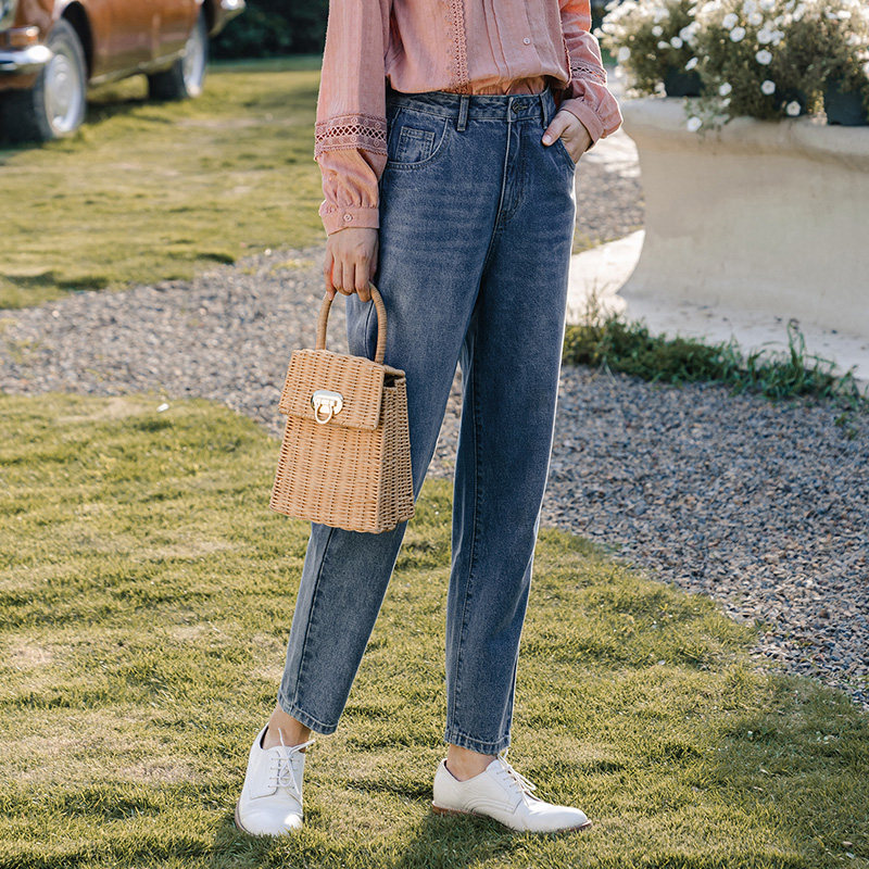 茵曼旗舰店纯棉绣花2020秋冬牛仔裤 茵曼筱茵牛仔裤