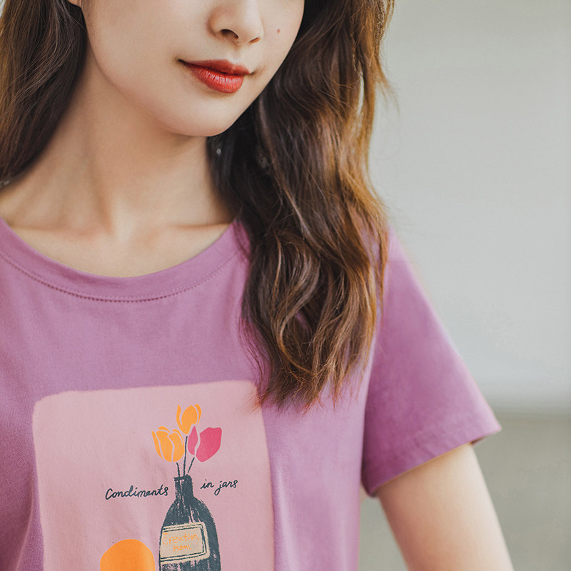 茵曼夏季纯棉短袖ins潮内搭t恤 茵曼筱茵T恤