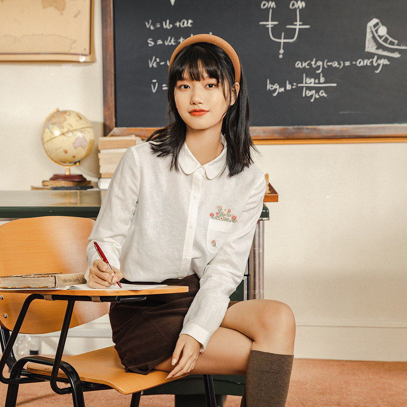 茵曼亚麻2020秋装新款设计感衬衫 茵曼筱茵衬衫