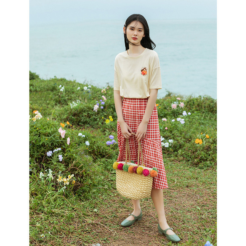 茵曼纯棉短袖宽松显瘦夏季新款t恤 茵曼田田极客T恤