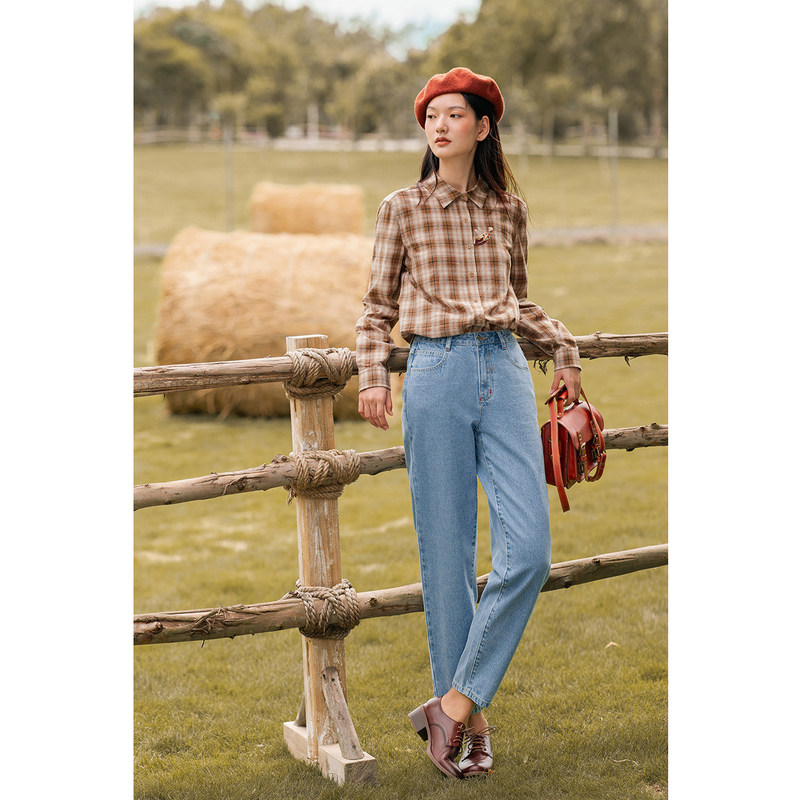 茵曼高腰直筒宽松2020秋季潮牛仔裤 茵曼田田极客牛仔裤