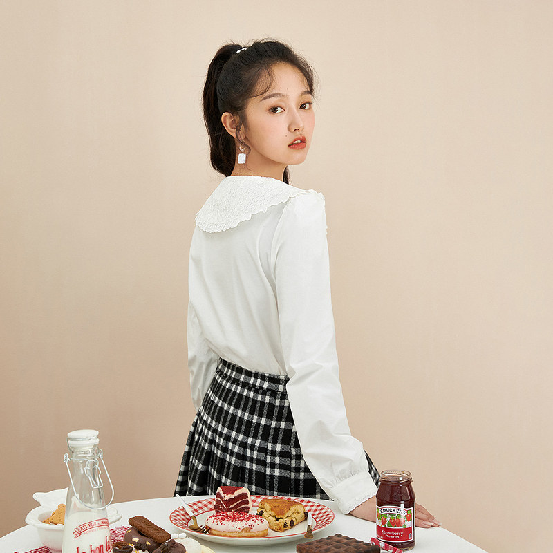 茵曼旗舰店全棉女长袖2022白衬衫 茵曼筱茵衬衫