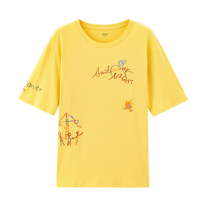 茵曼官方旗舰店夏装纯棉大圆领t恤 茵曼翰飞T恤