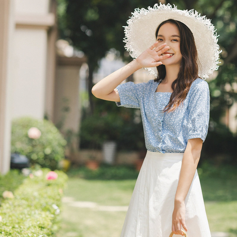 茵曼短款女设计感遮肉2020夏装衬衫 茵曼田田极客衬衫