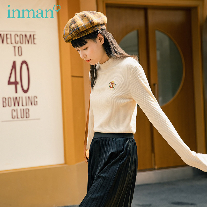 茵曼2020新款女半高领t恤打底衫 茵曼翰飞T恤