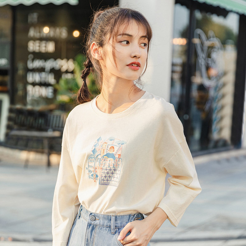 茵曼旗舰店2020春夏新款中袖打底衫 茵曼翰飞T恤