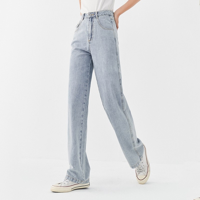 茵曼全棉2021秋季新款直筒裤长裤子 茵曼筱茵牛仔裤