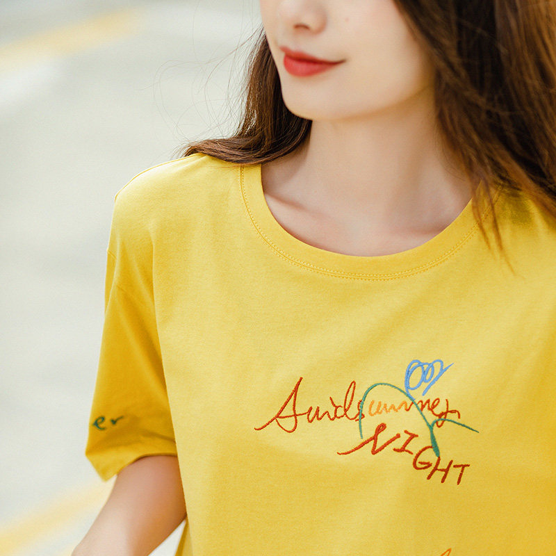 茵曼官方旗舰店夏装纯棉大圆领t恤 茵曼翰飞T恤