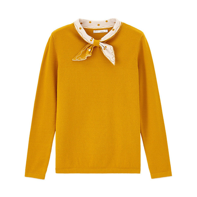 茵曼系带蝴蝶结领2020秋装新款毛衣 茵曼筱茵毛衣