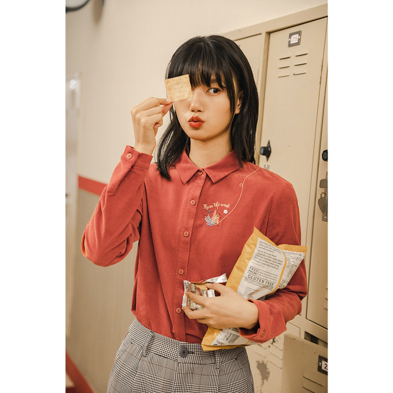 茵曼旗舰店纯棉长袖2020春秋衬衫 茵曼田田极客衬衫