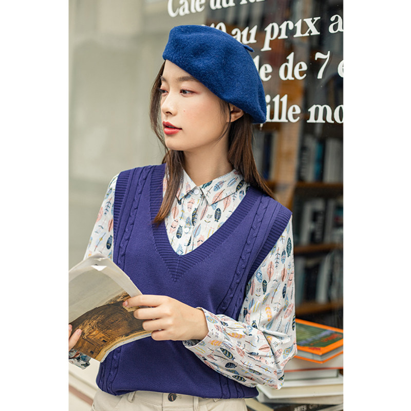 茵曼秋季无袖针织衫复古外穿马甲 茵曼田田极客马夹