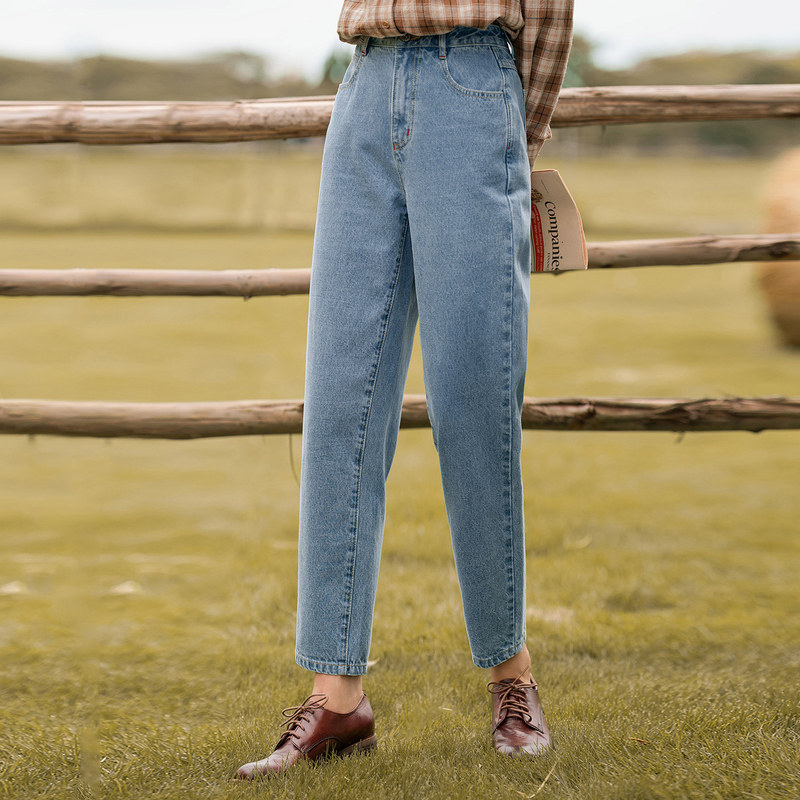 茵曼高腰直筒宽松2020秋季潮牛仔裤 茵曼田田极客牛仔裤