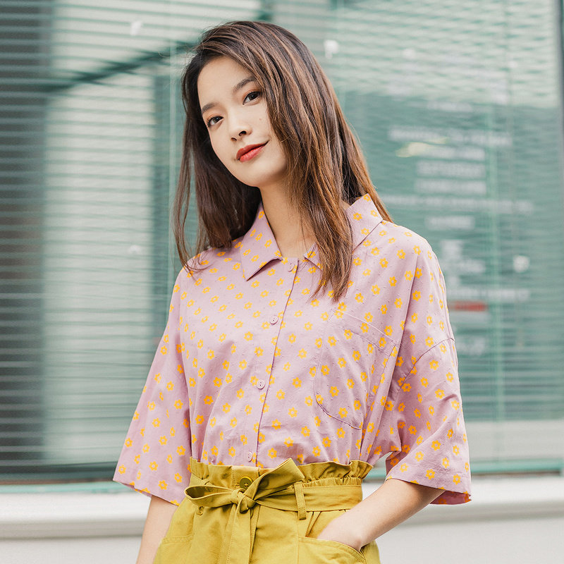 茵曼旗舰店法式小雏菊碎花女士衬衣 茵曼翰飞衬衫