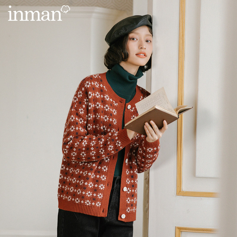 茵曼外套2020秋冬新款复古菱格毛衣 茵曼筱茵毛衣
