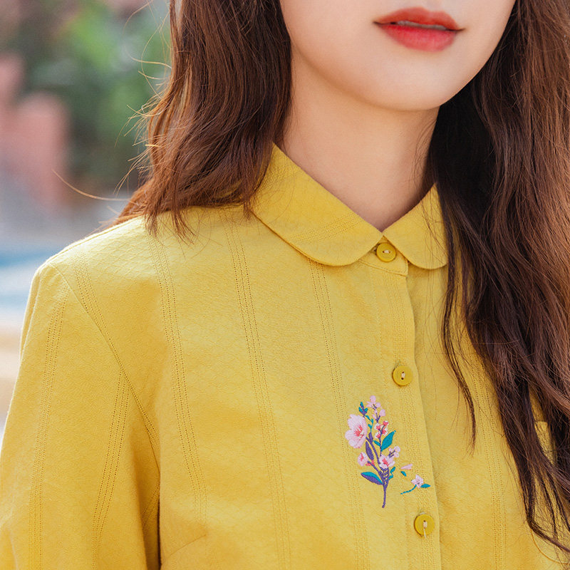 茵曼旗舰店娃娃领2020年新款衬衫 茵曼翰飞衬衫