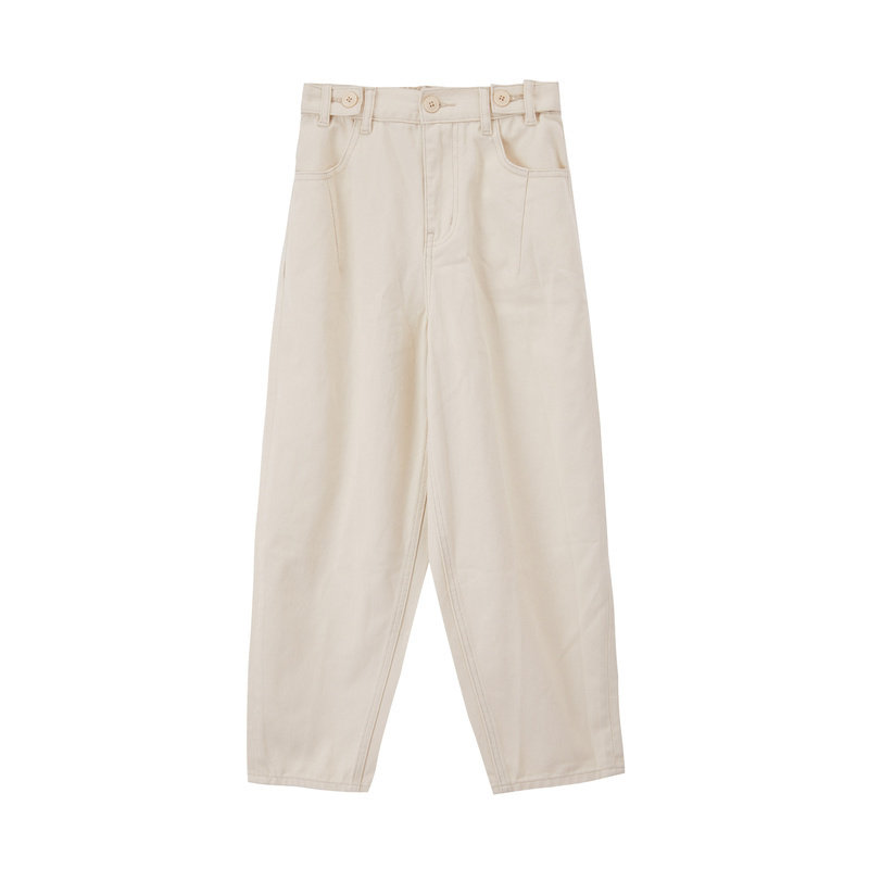 茵曼奶奶裤奶白色九分牛仔裤女宽松 茵曼翰飞牛仔裤