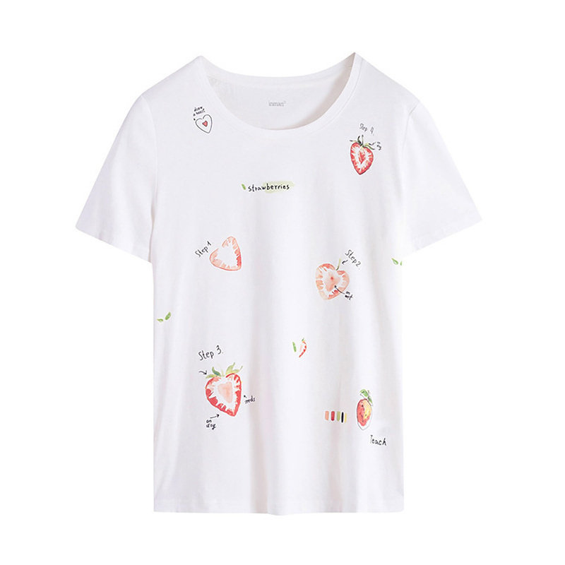 茵曼旗舰店茵蔓纯棉大领口宽松t恤 茵曼翰飞T恤