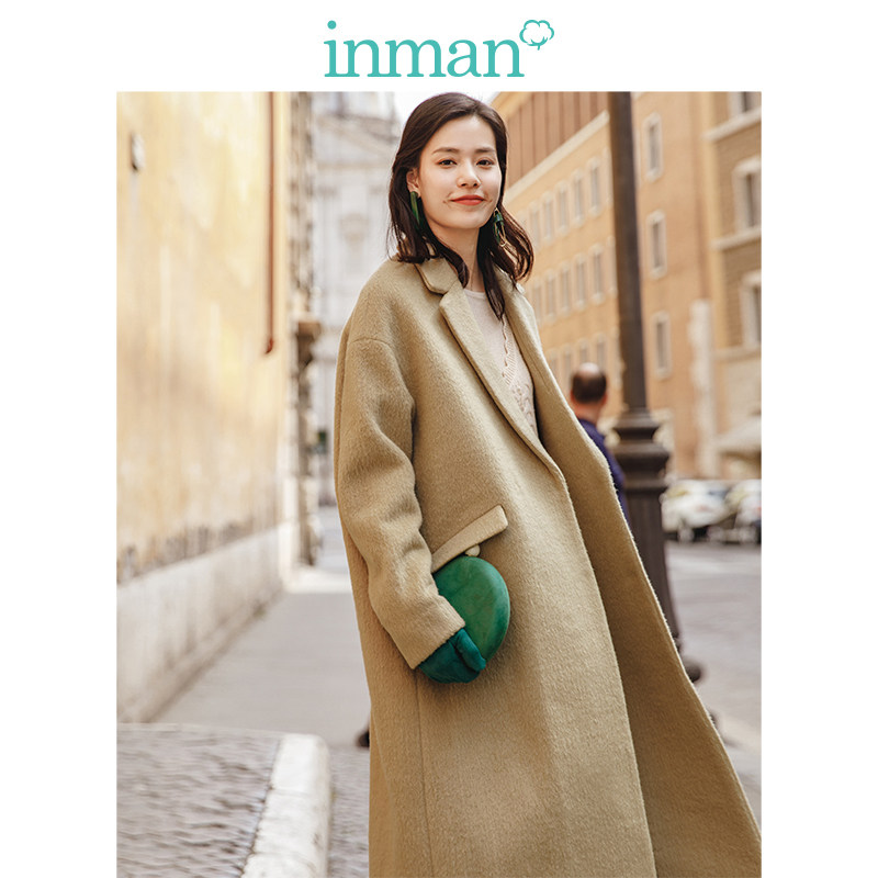 茵曼旗舰店2020冬装新款羊毛大衣 茵曼翰飞毛呢外套