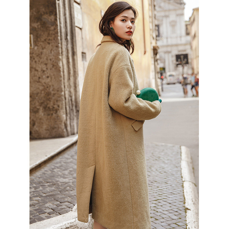 茵曼旗舰店2020冬装新款羊毛大衣 茵曼翰飞毛呢外套