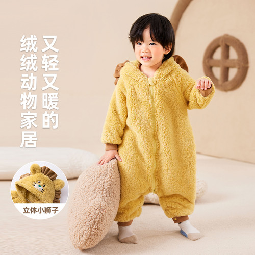 宝宝针织家居服儿童连体衣卡通婴儿爬服男宝睡衣女童冬装童装护肚 - 图2