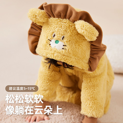 宝宝针织家居服儿童连体衣卡通婴儿爬服男宝睡衣女童冬装童装护肚 - 图0