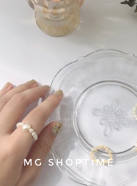 MG SHOPTIME小众设计夏日度假风奶油色小米珠单颗珍珠弹力指环