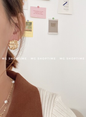 MG SHOPTIME韩国小众淡金系列微镶锆石曲奇时髦耳钉925银针自留款