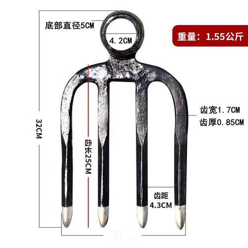 印淬火农用三齿叉锄锄头耙子实木长柄农具松土种花种菜翻地包邮 - 图2