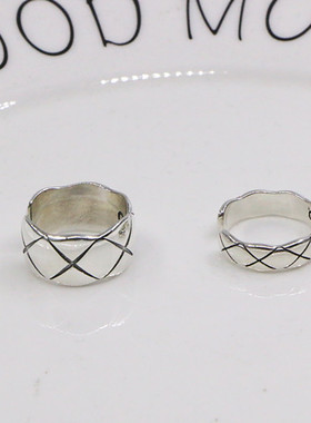 纯银菱形开口日韩风情侣戒指