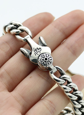 配饰复古泰银六字真言嘻哈风手链